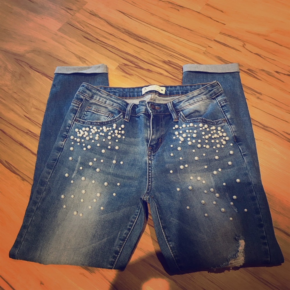 Angel Kiss Skinny Jeans Size 11 Pearl Beaded